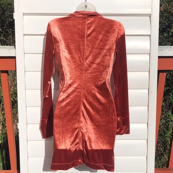Free People Copper Rust Metallic Button Ruched Long Sleeve Dress - Picture 7 of 10